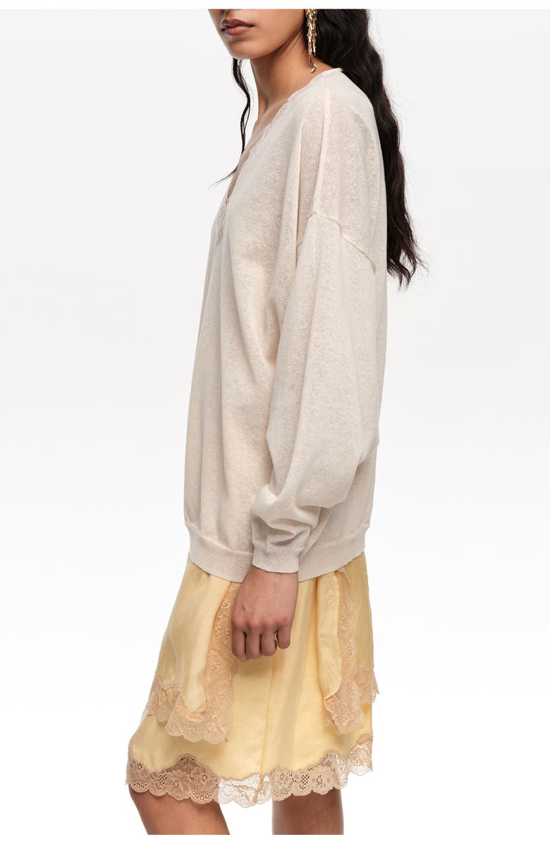 Bimba y Lola Long Linen Cotton Lace Sweater, Alternate, color, Ivory