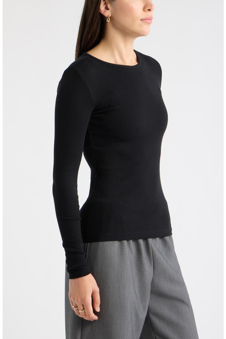 Rib Crewneck Long Sleeve Top, Alternate, color, BLACK