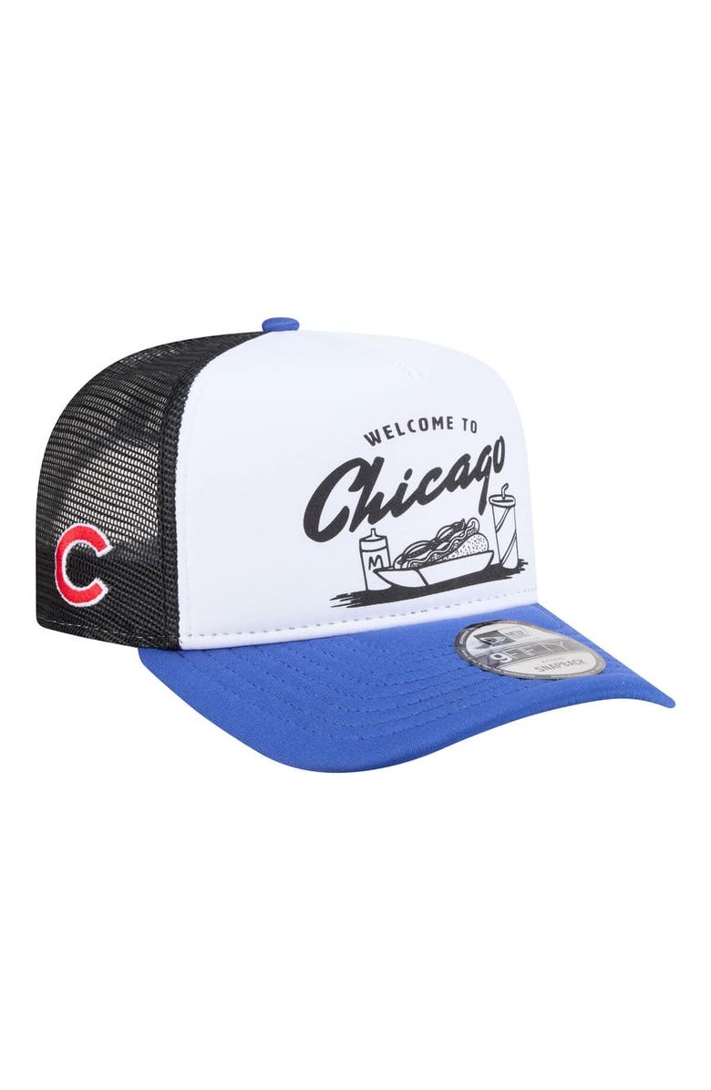 New Era Men's New Era  White/Royal Chicago Cubs Foodie A-Frame 9FIFTY Trucker Snapback Hat, Main, color, White