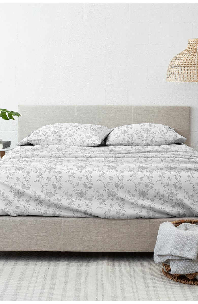 HOMESPUN HOME SPUN Premium Sylvan Rose 4-Piece Flannel Bed Sheet Set, Main, color, Gray