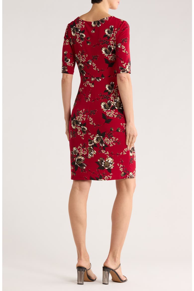 Floral Shirred Waist Knit Dress, Alternate, color, CRIMSON