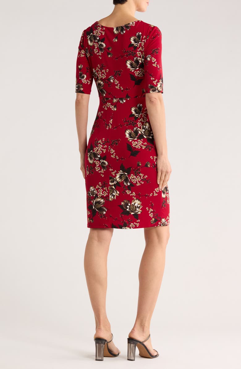 Connected Apparel Floral Shirred Waist Knit Dress, Alternate, color, Crimson