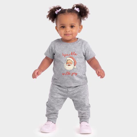 Sparkle With Joy Santa Jogger Pant Crew Set Baby