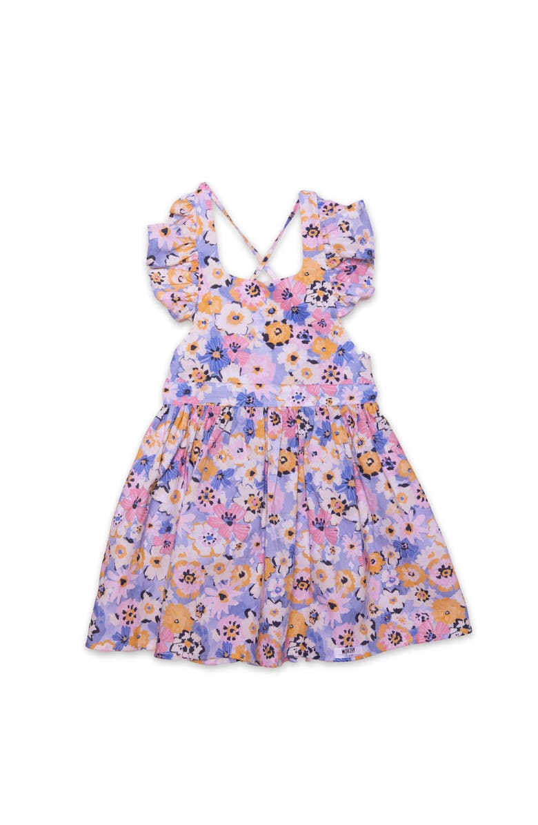 WORTHY THREADS Girls Ruffle Sleeve Dress, Main, color, Purple Flowers