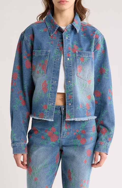 Cutouff Jacquard Embroidered Denim Shirt