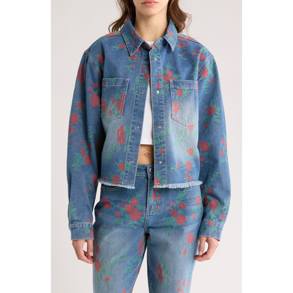 Shop Ptcl Cutouff Jacquard Embroidered Denim Shirt In Indigo