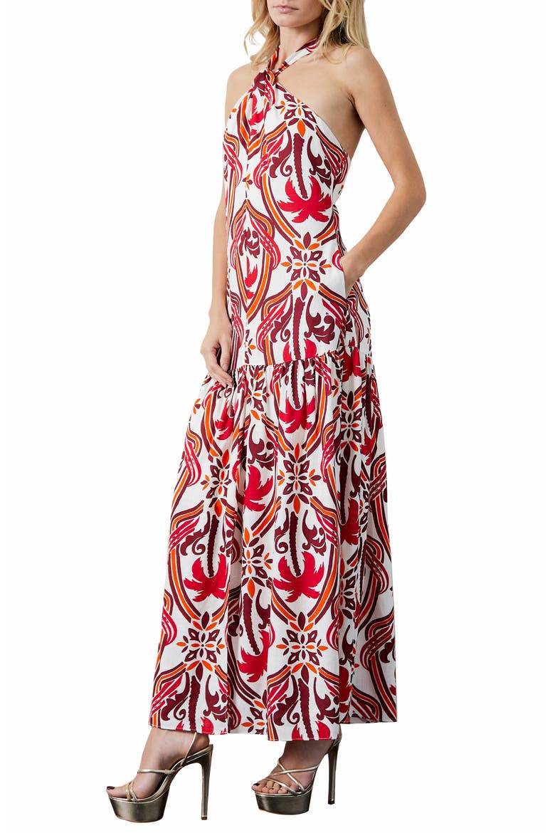 Jordie Print Halter Maxi Dress, Alternate, color, RED MULTI