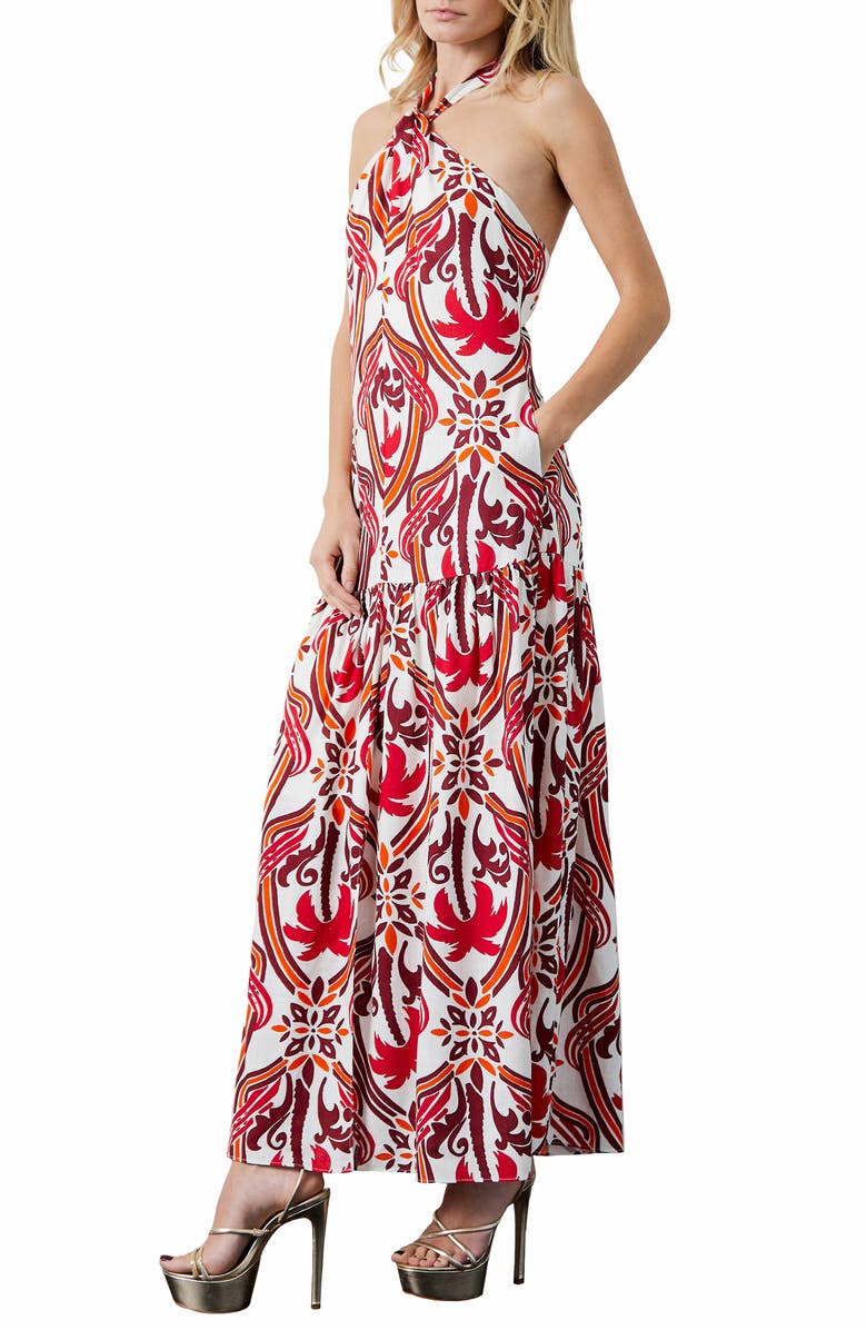 CIEBON Jordie Print Halter Maxi Dress, Alternate, color, Red Multi