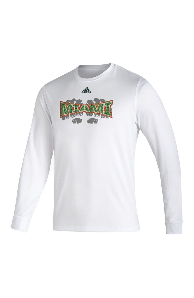 adidas Men's adidas White Miami Hurricanes Touchdown Ring Creator Long Sleeve T-Shirt, Alternate, color, 