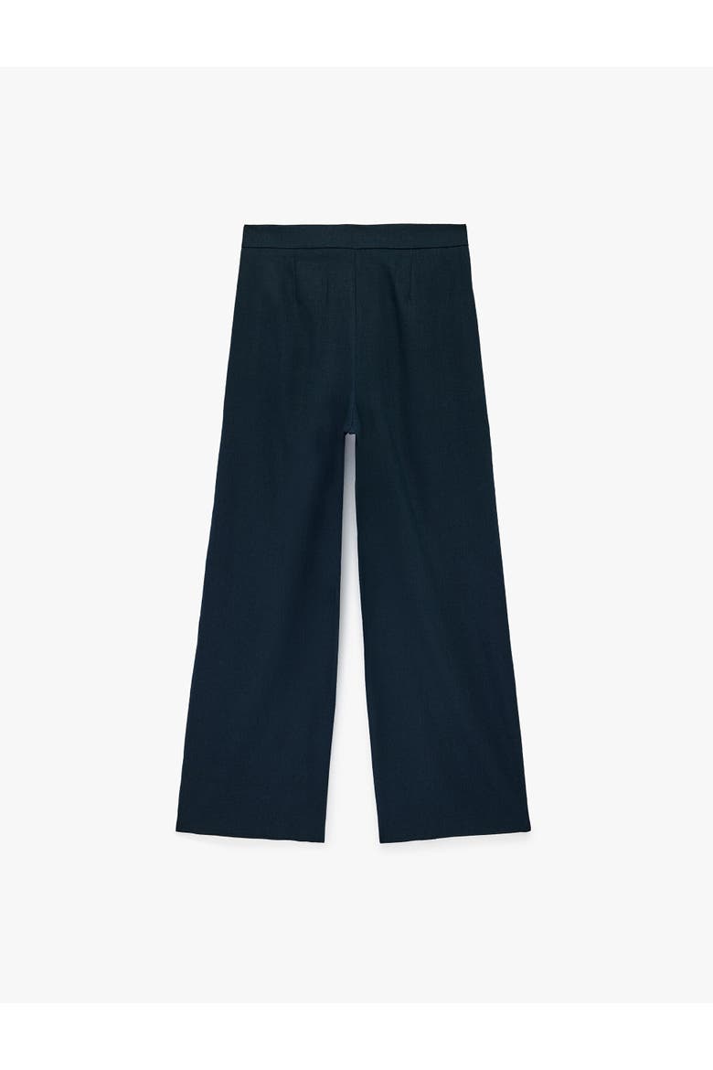 Linen Blend Wide Leg Trousers with Pocket Detail, Alternate, color, NAVY BLUE