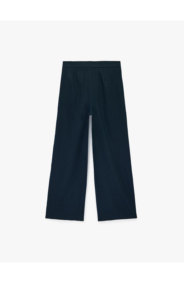 Koton Linen Blend Wide Leg Trousers with Pocket Detail, Alternate, color, Navy Blue