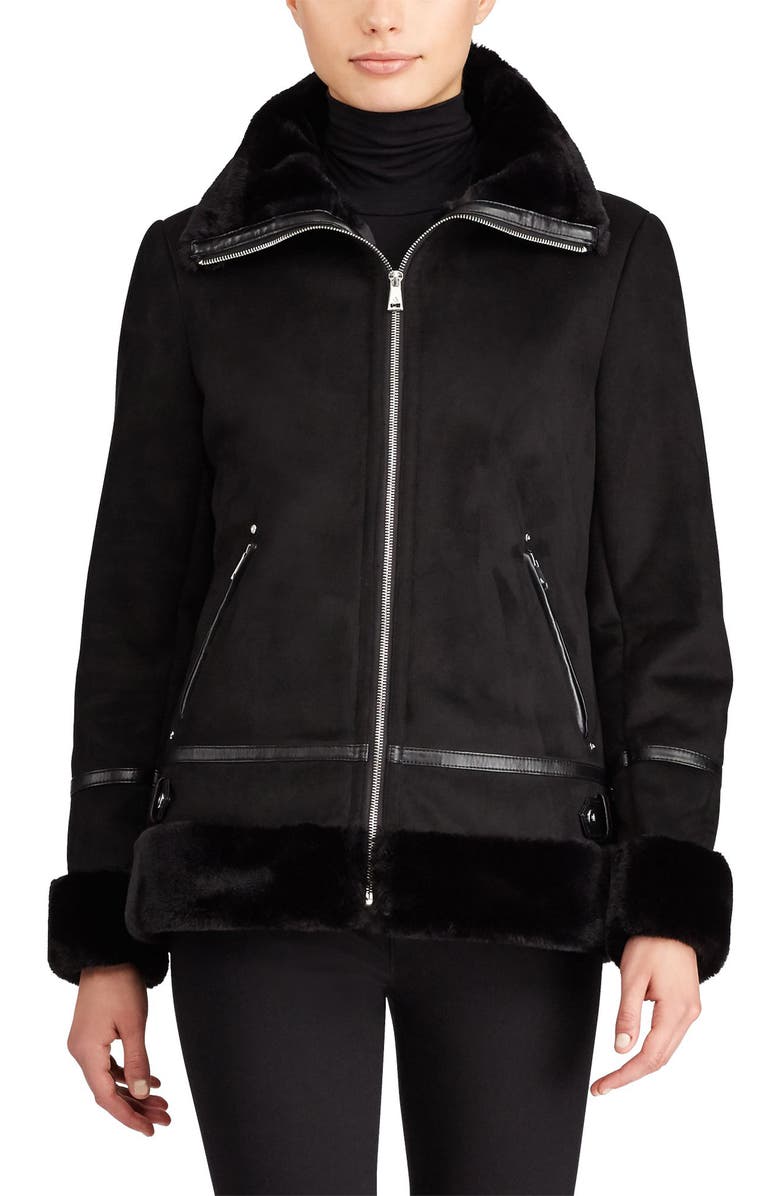 Lauren Ralph Lauren Faux Shearling Bomber Jacket, Main, color, 
