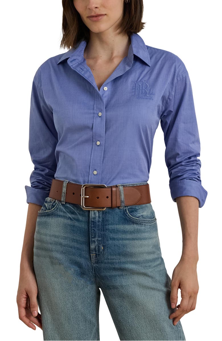 Lauren Ralph Lauren Relaxed Fit Cotton Button-Up Shirt, Main, color, Blue