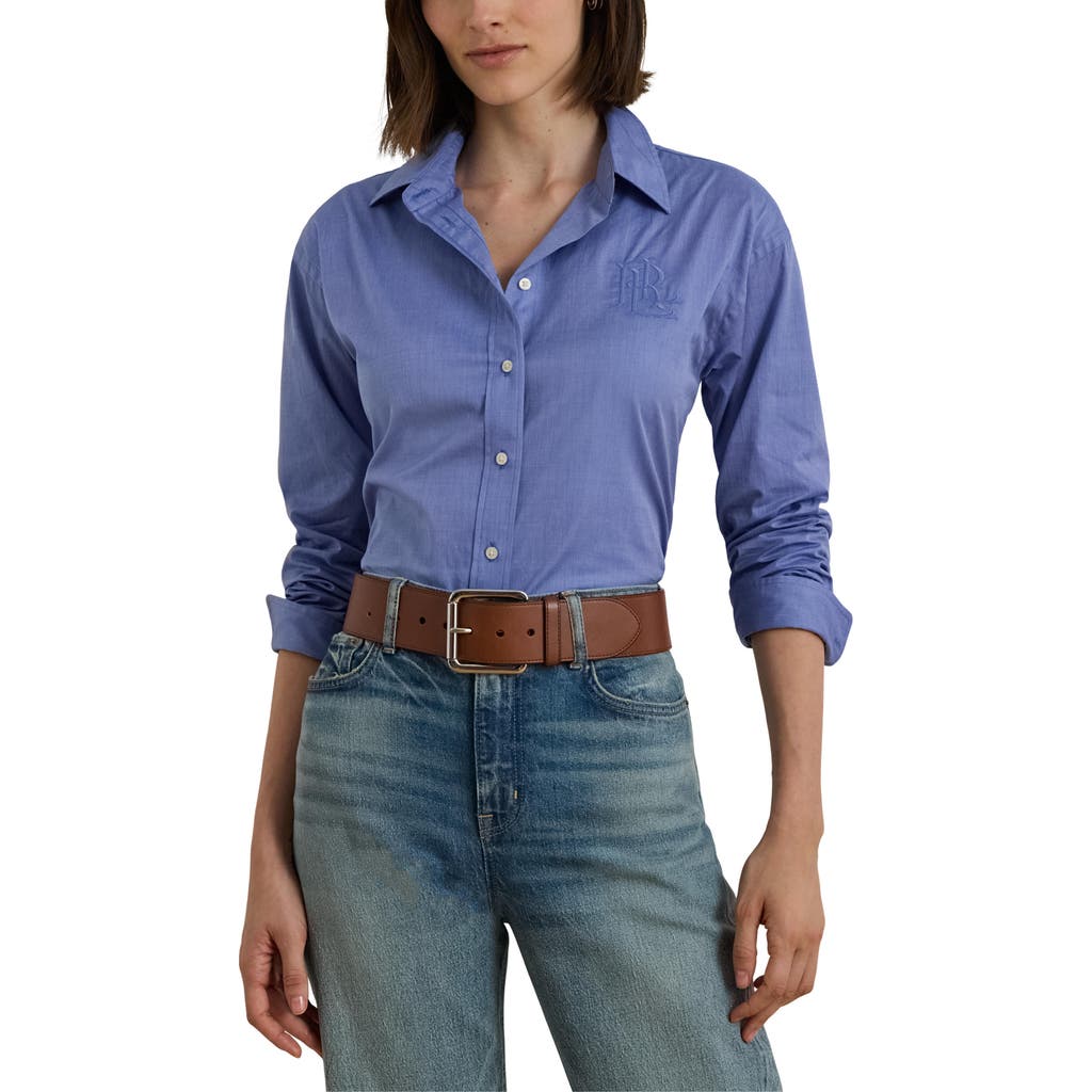 Ralph Lauren Women's End On End Kott Long Sleeve Relaxed Fit Shirt In Blue