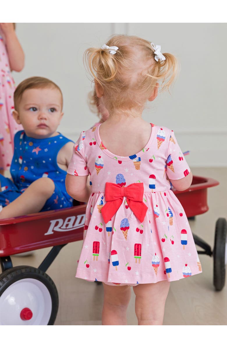 RuffleButts Baby/Toddler Knit Short Sleeve Twirl Romper, Alternate, color, Sweet Freedom