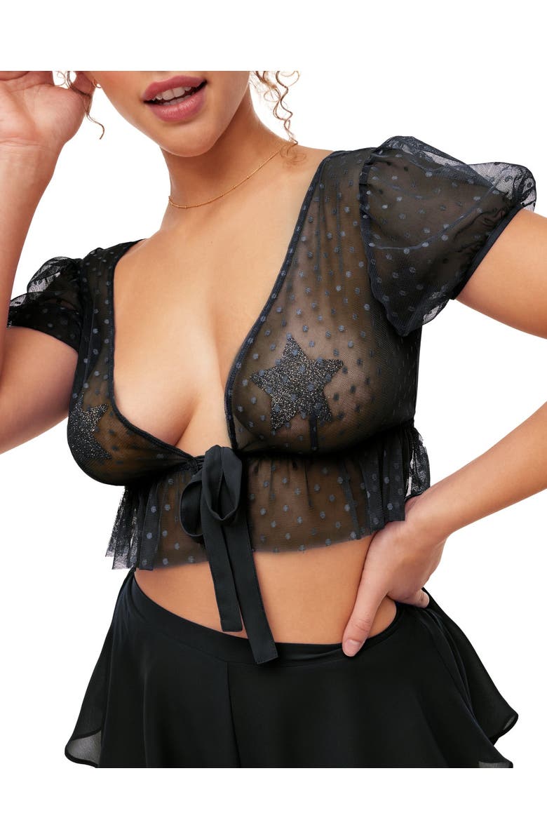 Adore Me Lindy Crop Top & Short Set Lingerie, Alternate, color, Black