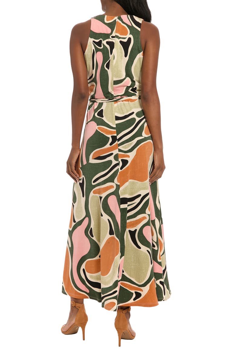 Abstract Print V-Neck Maxi Dress, Alternate, color, OLIVE/ SAGE
