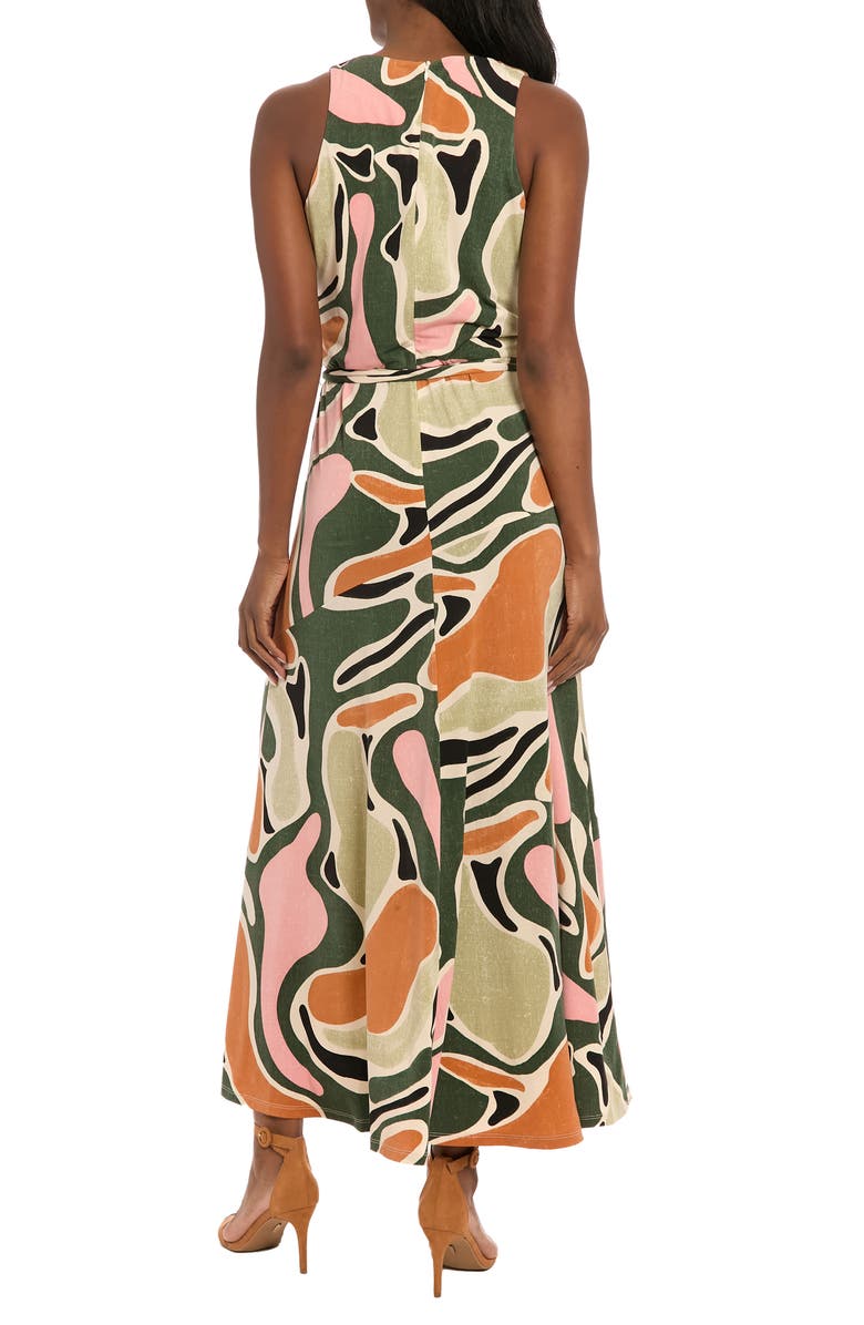 London Times Abstract Print V-Neck Maxi Dress, Alternate, color, Olive/ Sage
