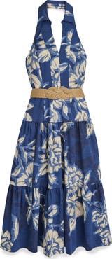 【Donna Karan New York】Belted Halter A-Line Midi Dress Donna Karan New York Women's Belted Halter A-Line Midi Dress