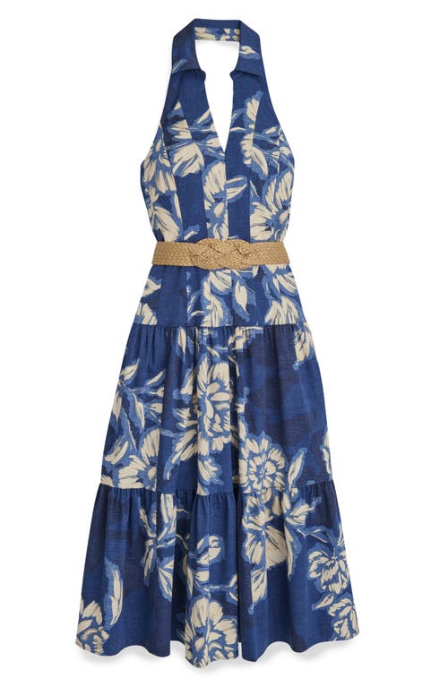 Donna Karan New York Belted Floral Halter Neck Midi Dress