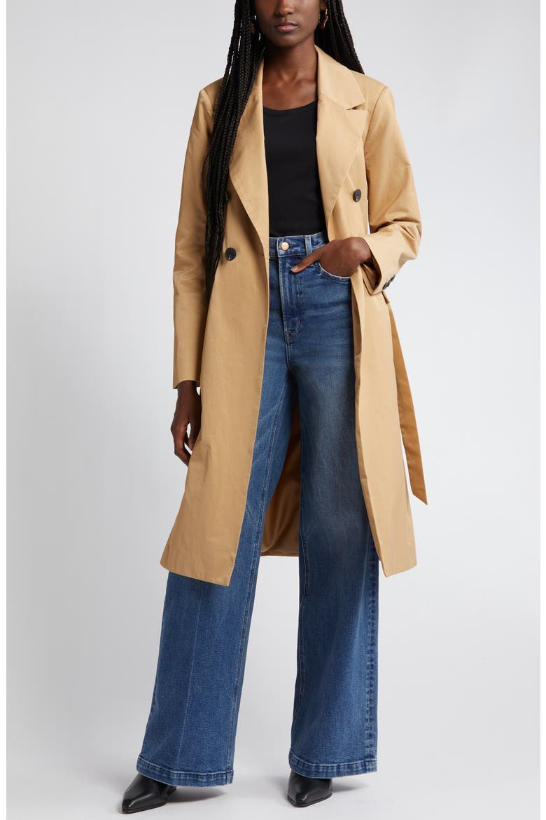 Stretch Cotton Blend Belted Trench Coat, Alternate, color, RATTAN