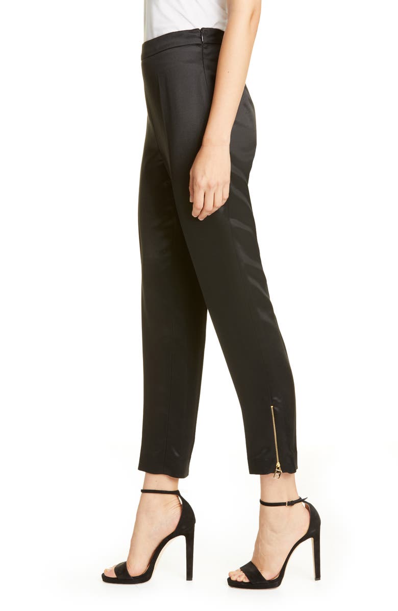 Brandon Maxwell Side Zip Silk Twill Cigarette Pants, Alternate, color, 