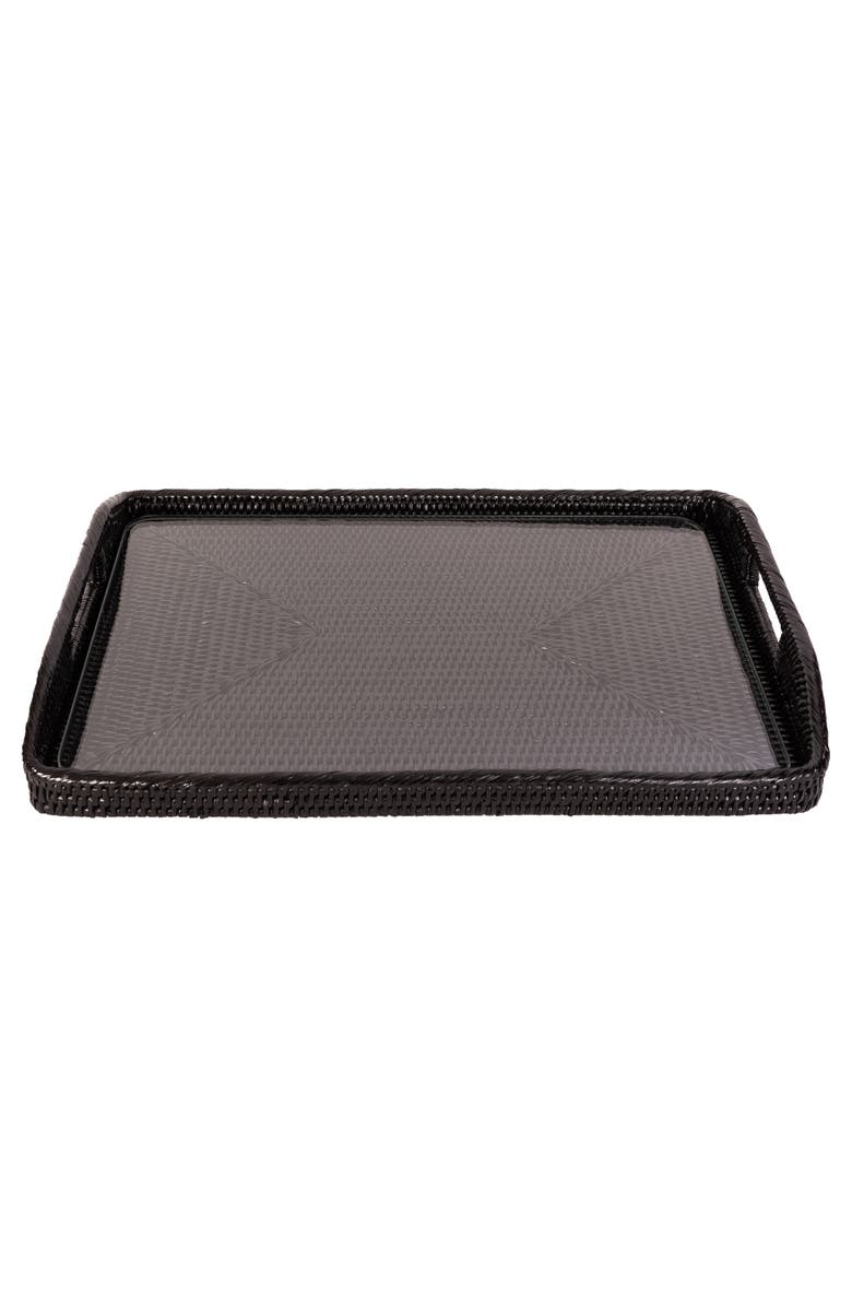 Artifacts Trading Company<sup>™</sup> Artifacts Rattan Rectangular Tray with Glass Insert, Main, color, Tudor Black