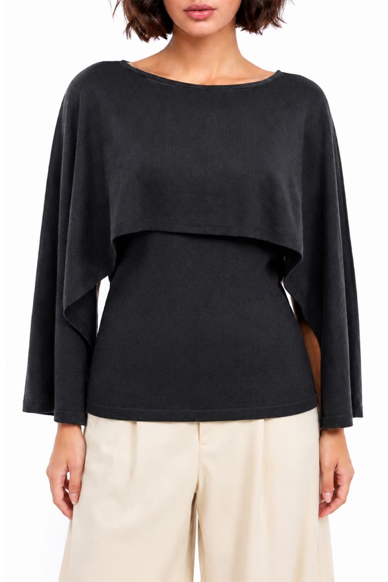 Noble Cape Dolman Sweater, Main, color, BLACK