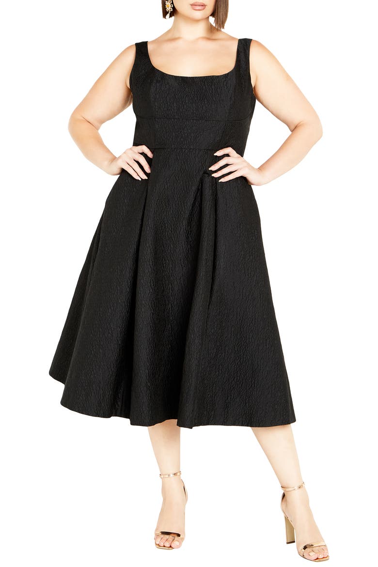 Estella Jacquard Midi Dress, Main, color, BLACK