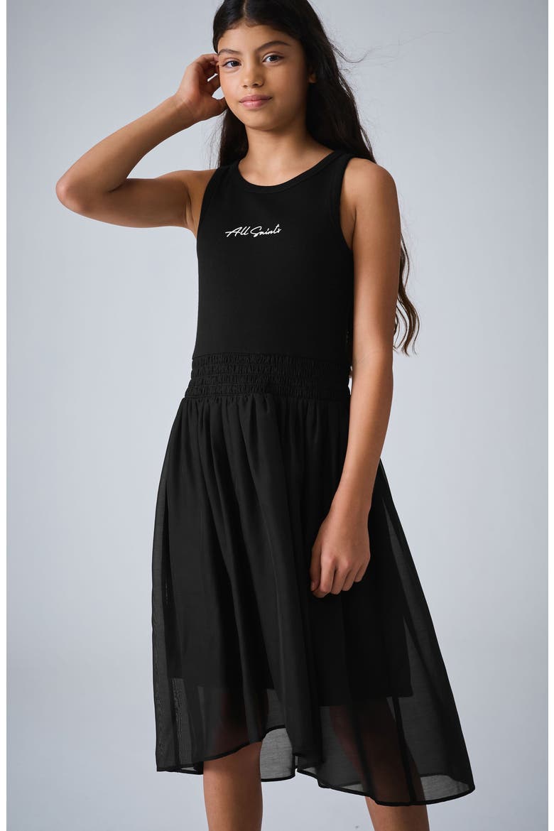 Kids' Zenia Jersey & Chiffon Dress, Alternate, color, BLACK