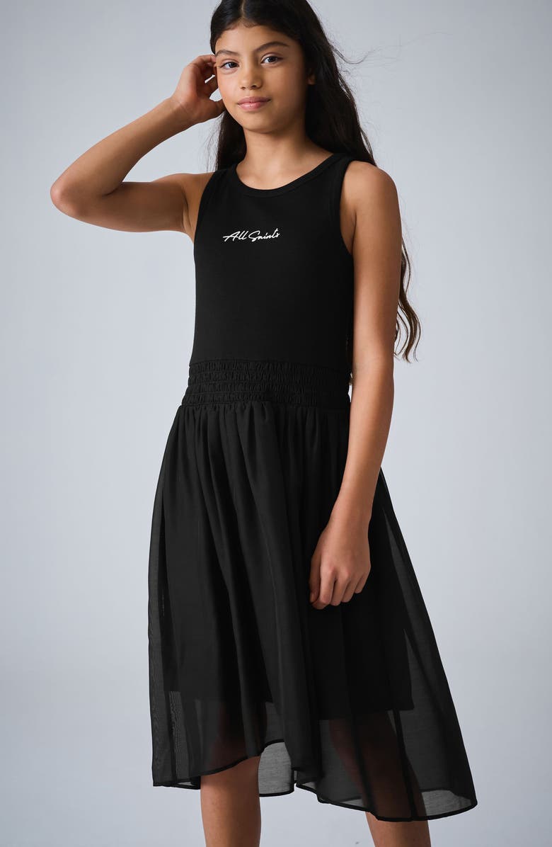 smALLSAINTS by ALLSAINTS Kids' Zenia Jersey & Chiffon Dress, Alternate, color, Black