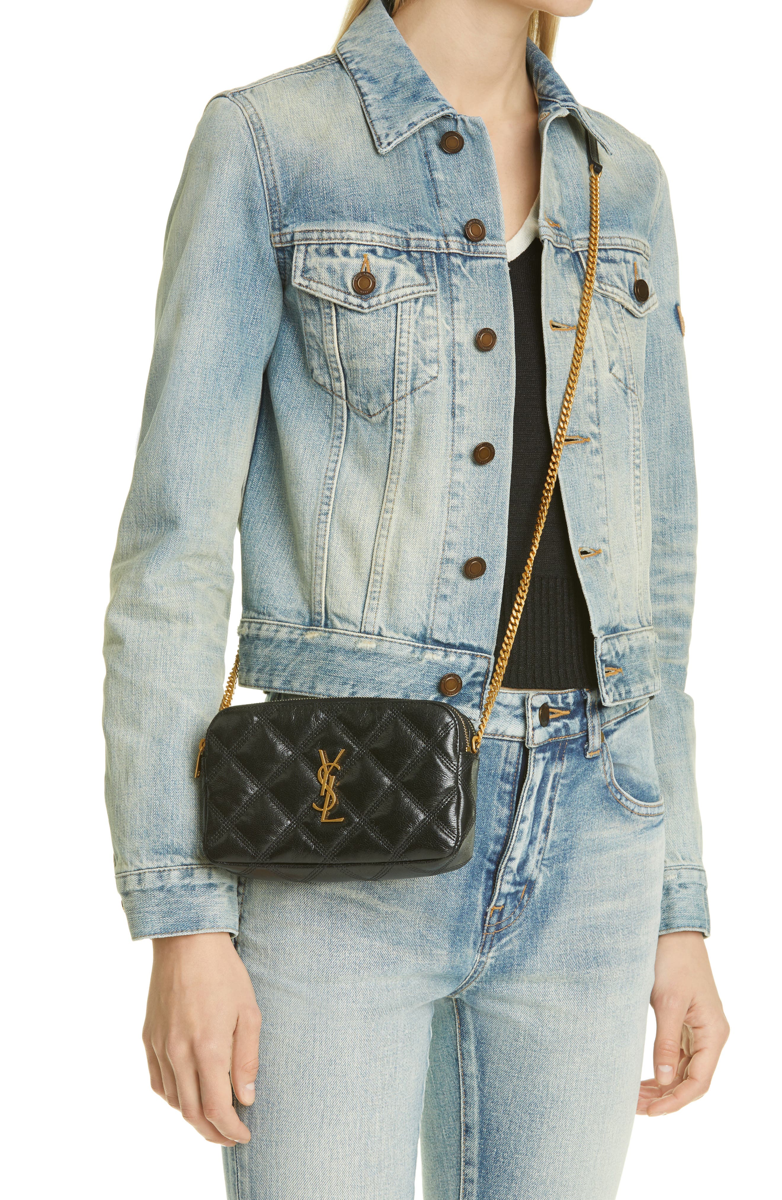 Saint Laurent Becky Diamond Quilted Leather Camera Bag, Alternate, color, 