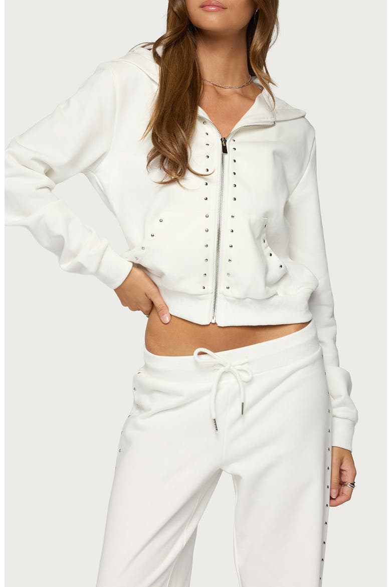 Enid Studded Zip-Up Hoodie, Main, color, WHITE