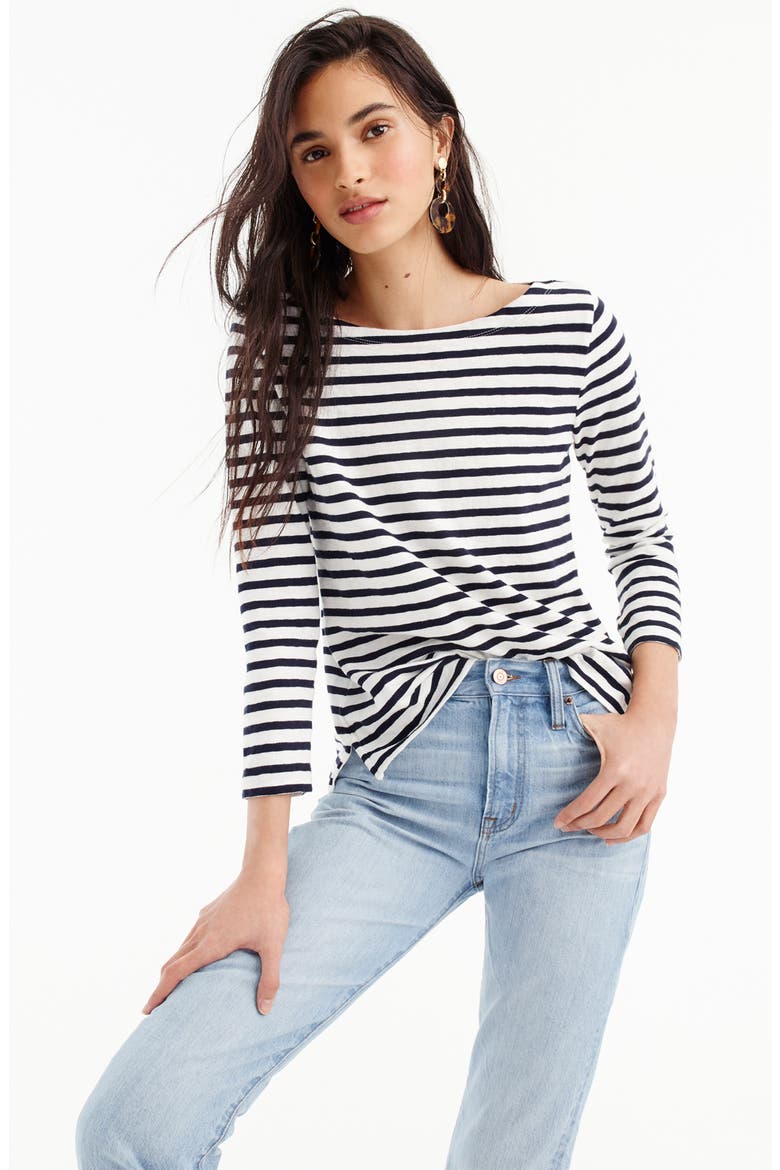 Stripe Boat Neck Tee, Alternate, color, IVORY NAVY