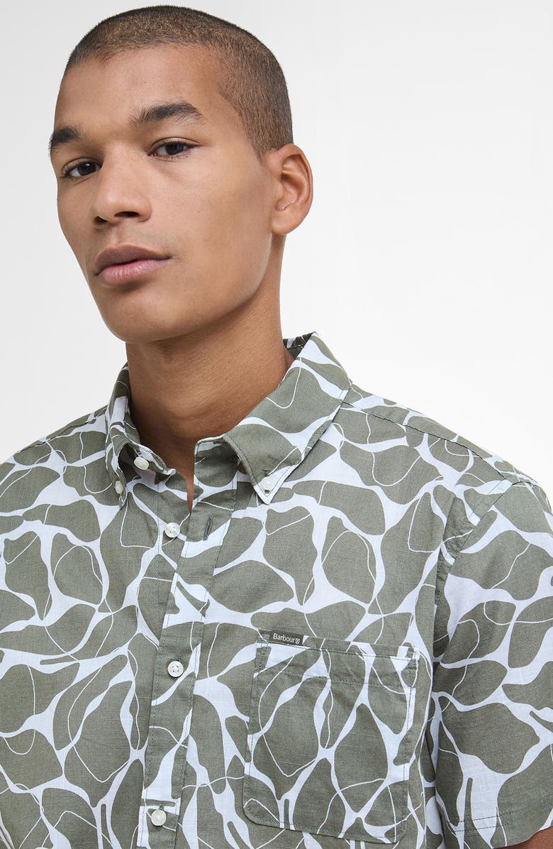 Barbour Spillroad Leaf Print Short Sleeve Cotton Button-Down Shirt, Alternate, color, Light Moss