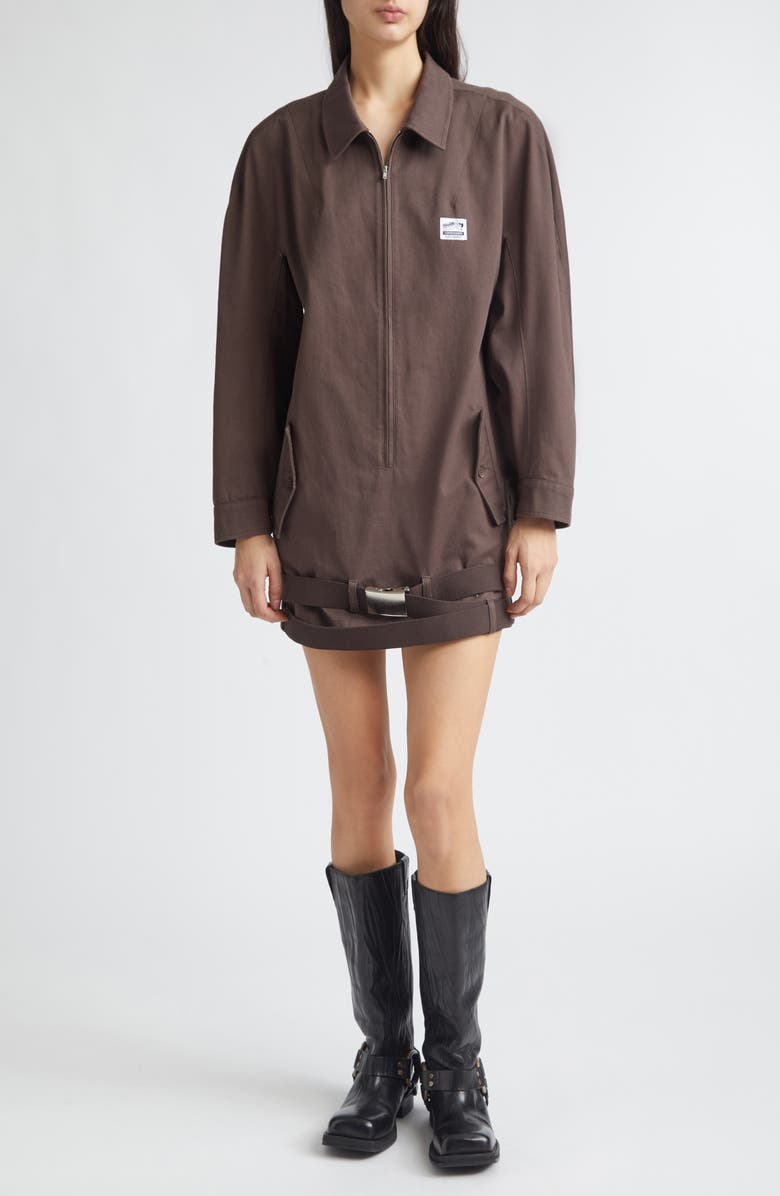 Magliano Long Sleeve Cotton Twill Minidress, Main, color, Brown