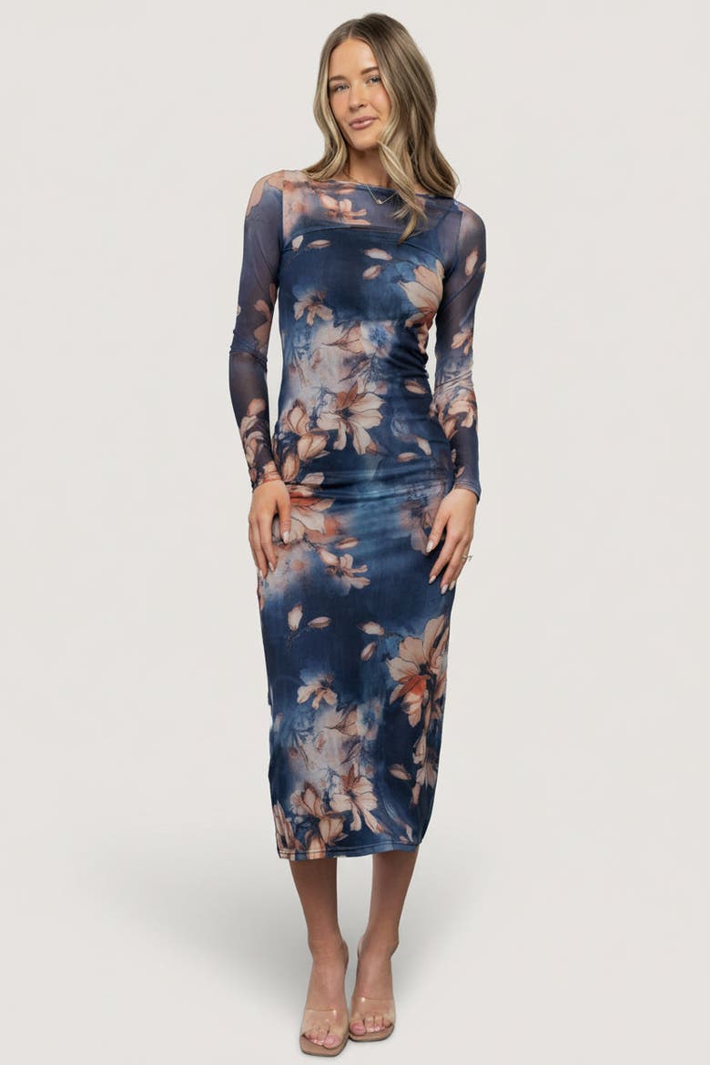 Darya Mesh Midi Dress, Main, color, Navy Floral