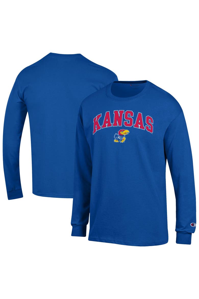 Men's Champion  Royal Kansas Jayhawks Arch Over Logo Long Sleeve T-Shirt, Main, color, Royal