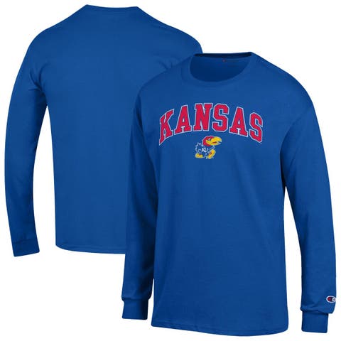 Men's Champion  Royal Kansas Jayhawks Arch Over Logo Long Sleeve T-Shirt