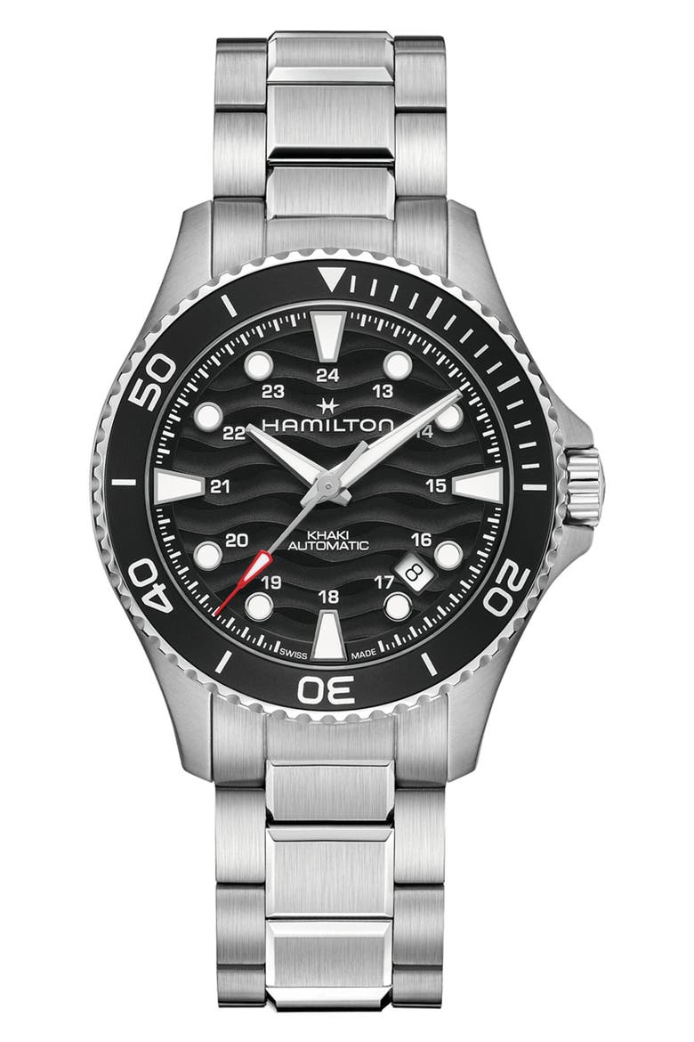 Khaki Navy Scuba Black Automatic Bracelet Watch, 40mm, Main, color, BLACK