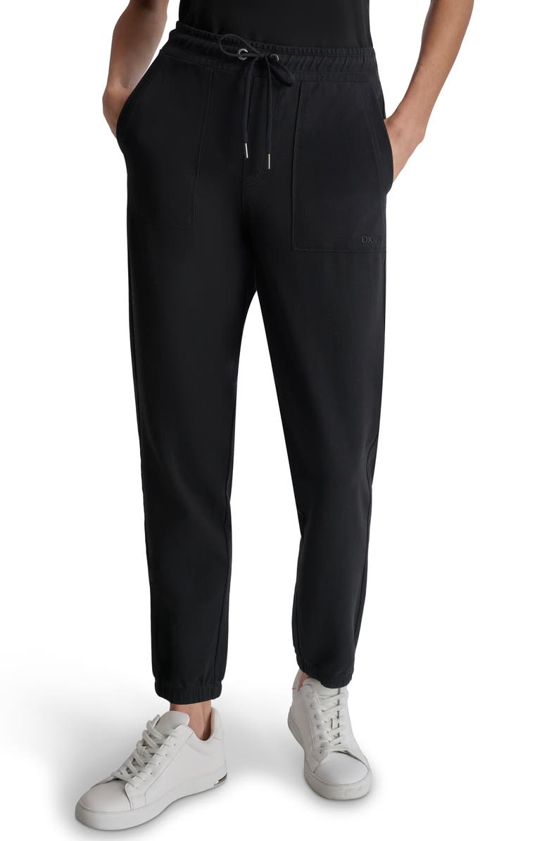 DKNY Smocked Waist Joggers, Main, color, Black