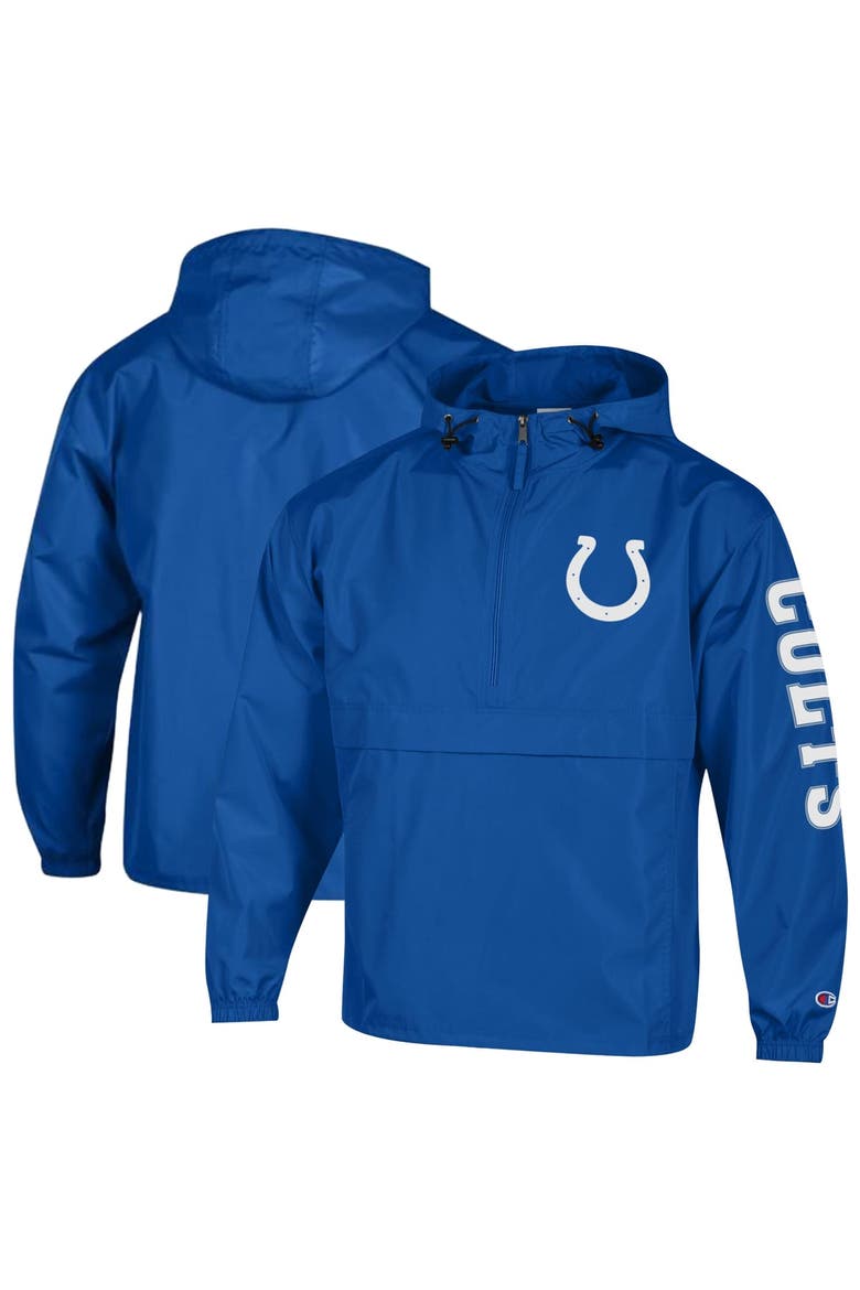 Men's Champion Royal Indianapolis Colts Packable Hooded Windbreaker Half-Zip Jacket, Main, color, Royal