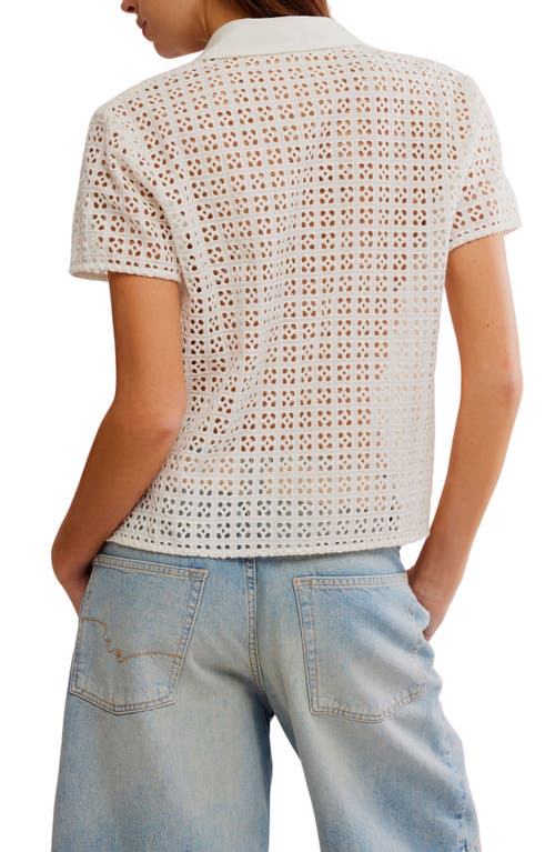 Shop Free People Anna Cotton Eyelet Polo Shirt In Clean Ivory