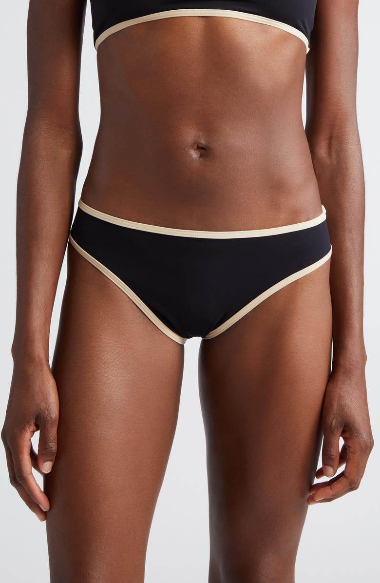 TOTEME Stripe Edge Bikini Bottoms, Main, color, Black