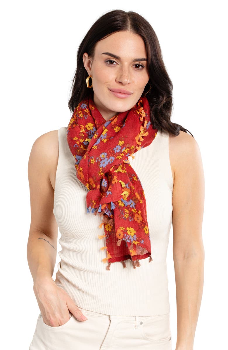 SAACHI Floral Wool Scarf, Main, color, Red