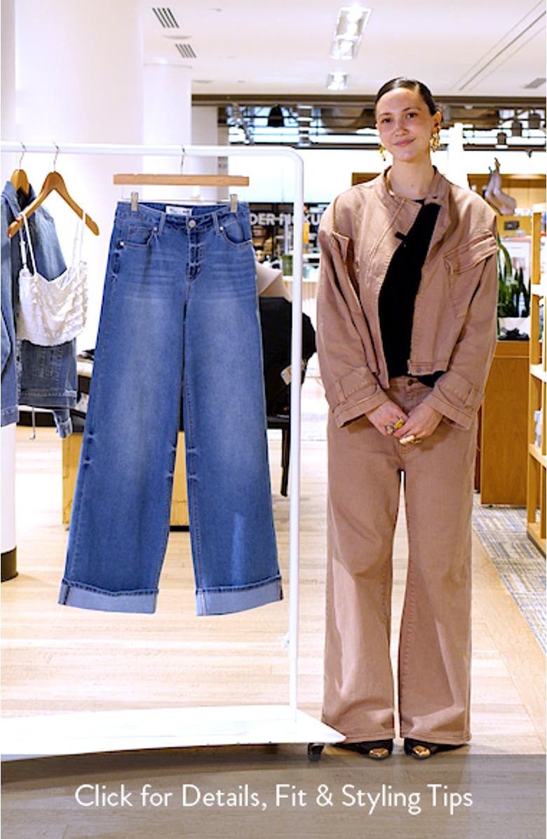 High Waist Cuff Slim Wide Leg Jeans, sales video thumbnail