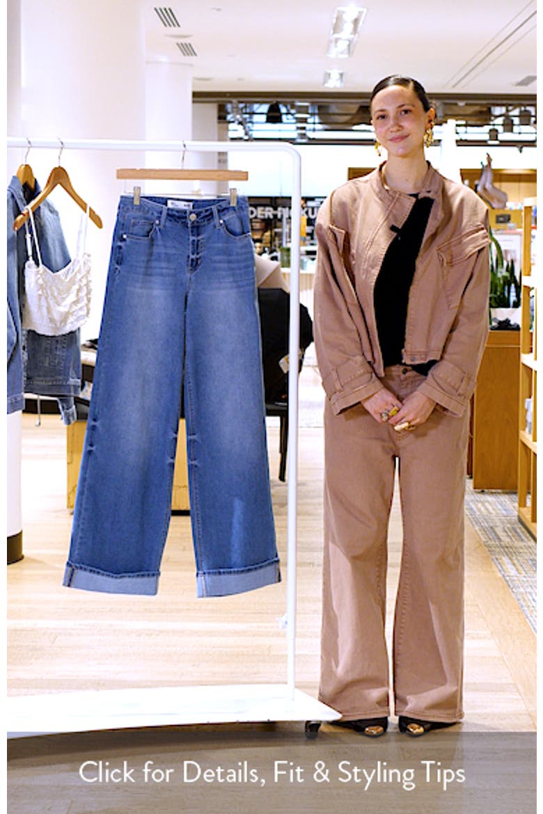High Waist Cuff Slim Wide Leg Jeans video