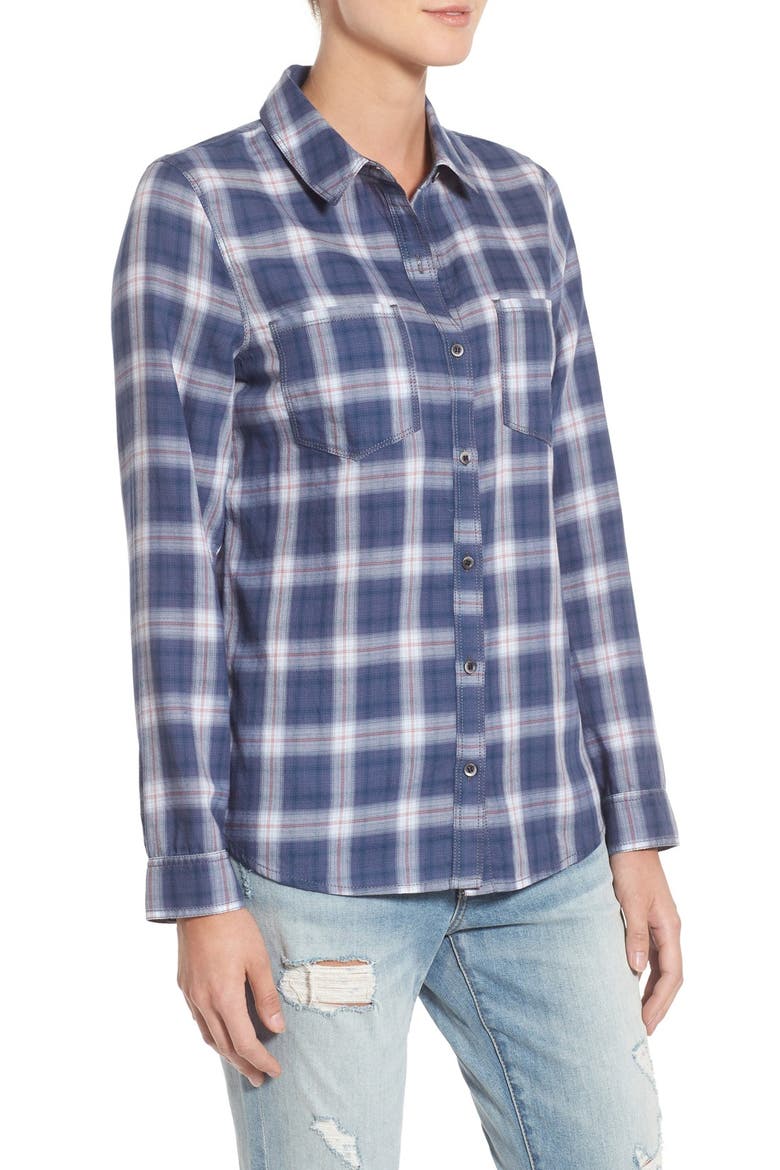 Treasure&Bond Plaid Cotton Shirt, Alternate, color, BLUE SHADOW QUATRO FADE PLAID