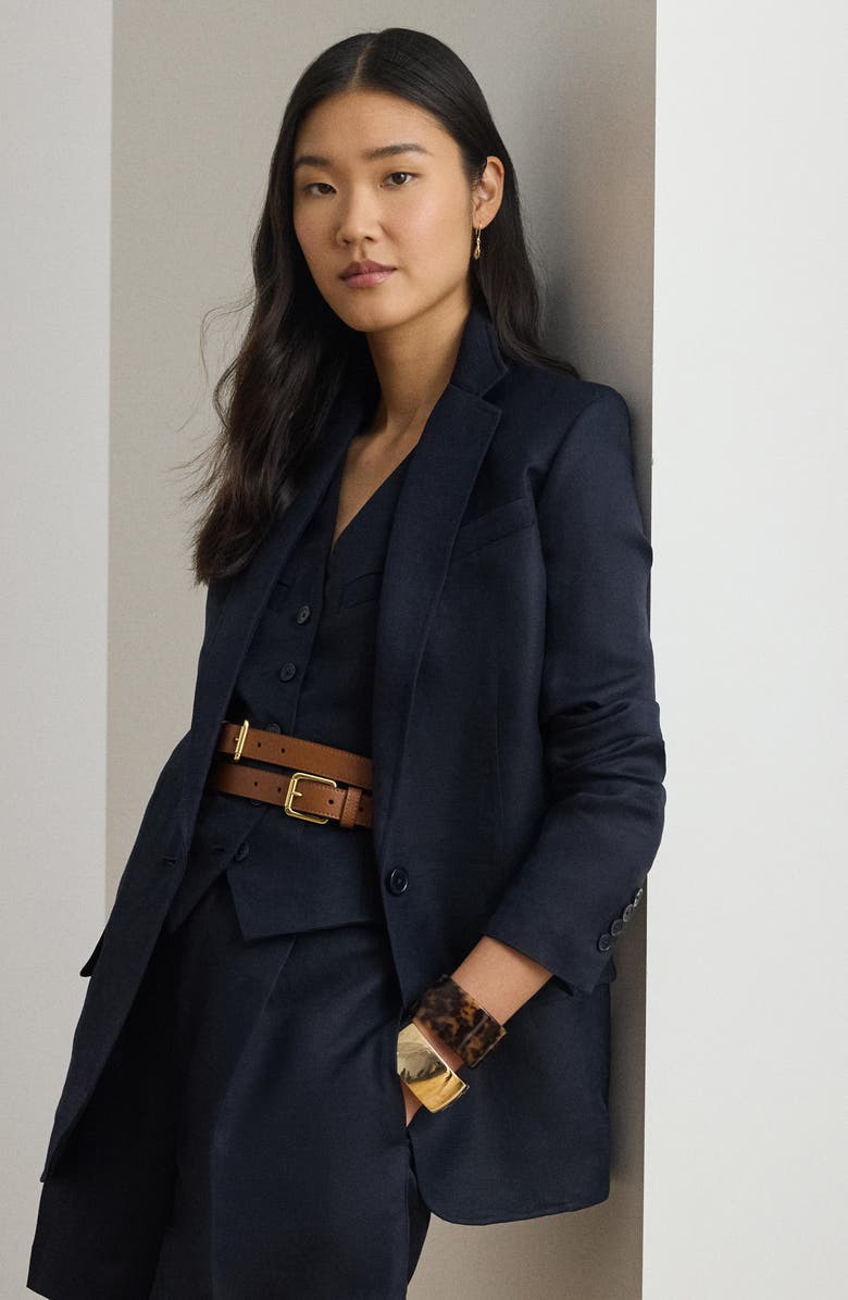 Lauren Ralph Lauren Linen Blend Blazer, Alternate, color, Lauren Navy Blue
