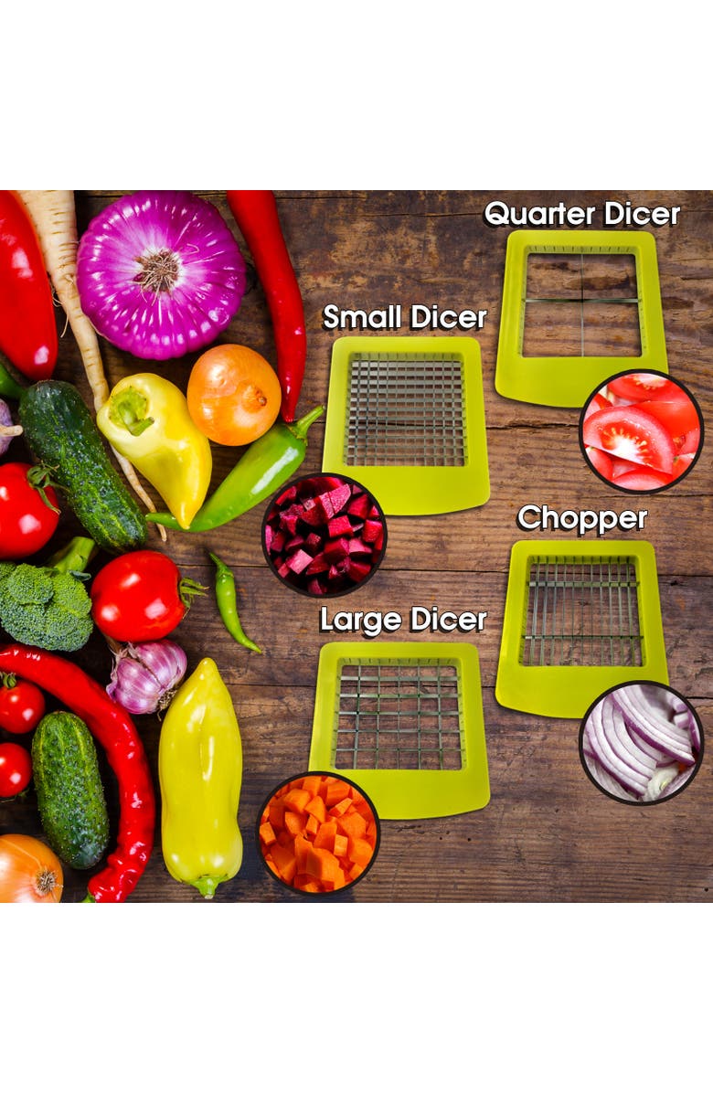 Megachef 10-in-1 Multi-Use Salad Spinning Slicer, Dicer and Chopper with Interchangeable Blades and Storage Lids, Alternate, color, Green